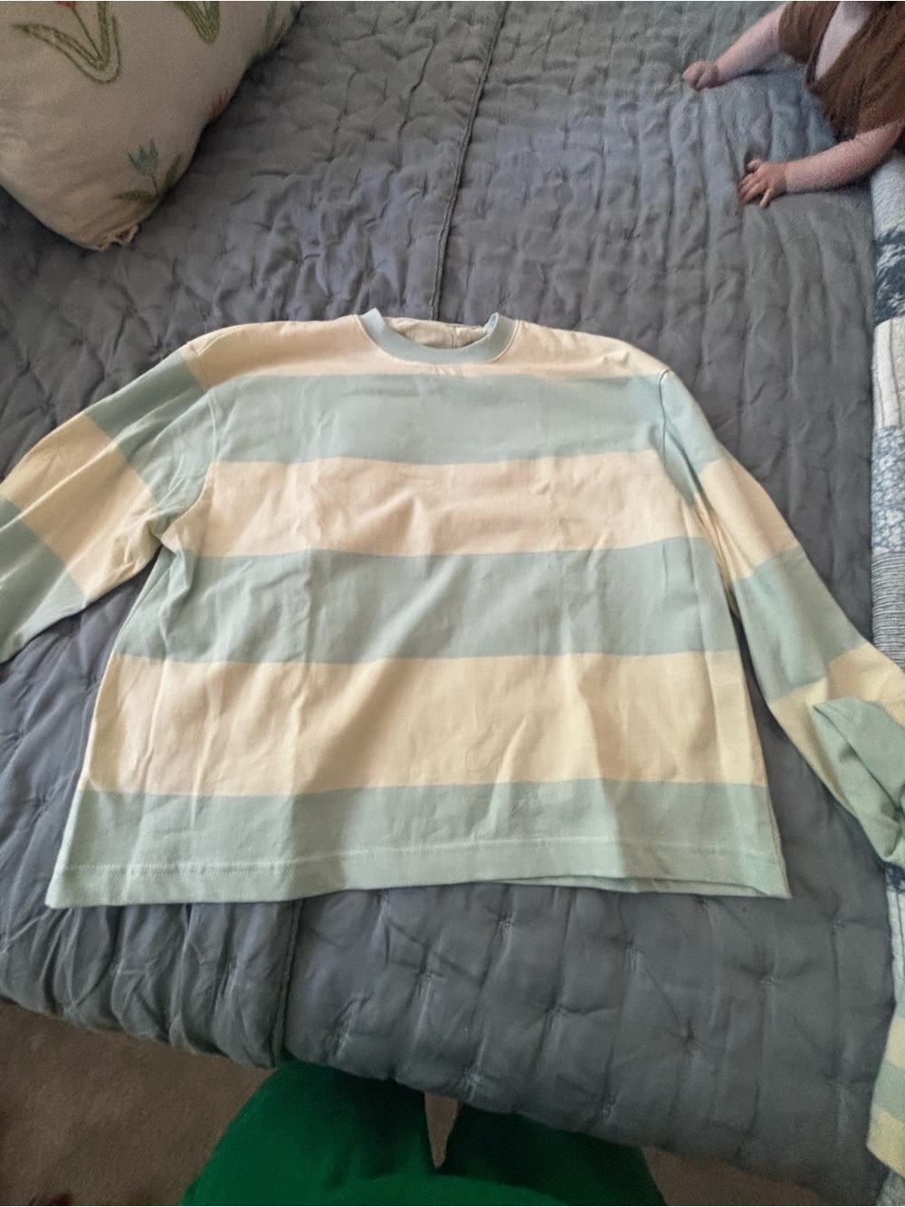 Daily Drills Women's Mint Green and White Striped Lounge Set - Picture 6 of 9